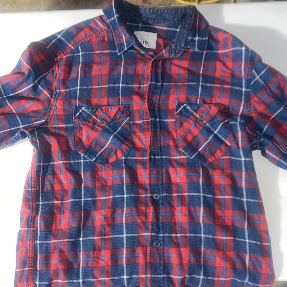 Red and Blue Plaid Button-Up Shirt